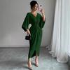 Summer New Style Pure Erotic and Laid-back Lace-up Knot-cut Waist Cinched Figure-hugging Sexy V-neck Dress