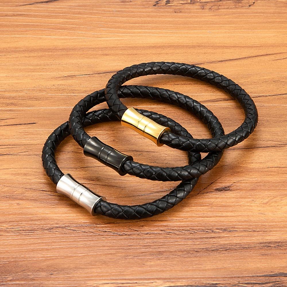 Unisex Armband Schwarz Braun Blau Echtes Geflochtenes Echtes Leder & Edelstahl Armband mit Schnallenverschluss Herren Armband