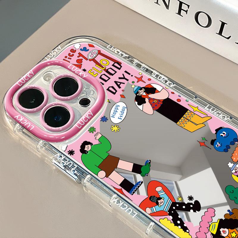 Cartoon Mirror for Apple 16promax Cream Case for IPhone14/13mini Silicone 12 Anti-fall 11/15