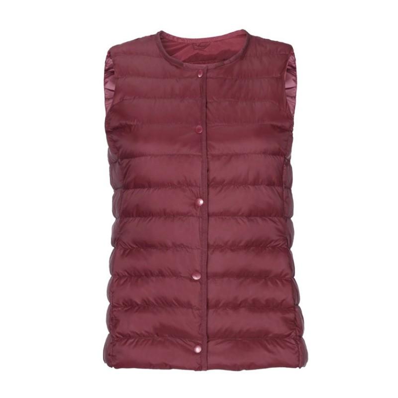 Womens Lightweight Down Vest Short Puffer Sleeveless White Duck Inner Layer V-Neck Round Neck Dual Wear