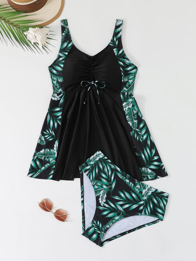 2026 European & American Plus Size Women's Conservative Swim Skirt with Triangle Briefs