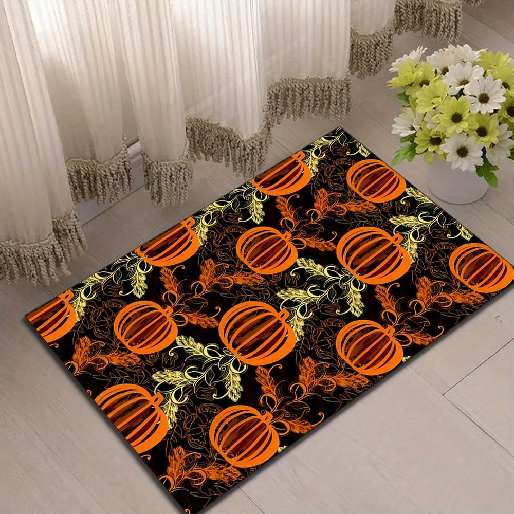 Home Relaxation Cozy Crystal Velvet Area Mat with Pumpkin & Leaf Design - Durable, Comfortable Floor Mat for Living Room