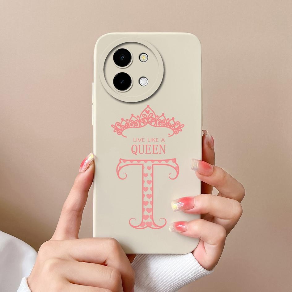 Case Cover For Vivo Y03 T3x Y28 Y38 Y200i T3 X Y 200i Pretty Queen Crown Letters Lens Protection Matte Soft Liquid Silicone Luxury Housing Phone Shell