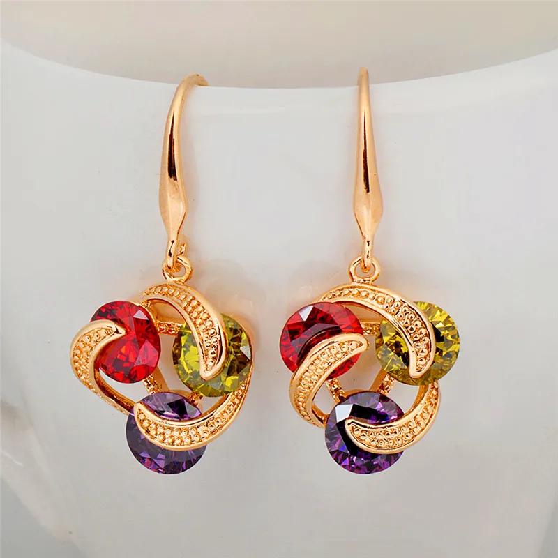 Vintage Wedding Hoop Earrings Boho Female Rainbow Zircon Flower Earring Fashion Yellow Gold Color Small Stone Earrings For Women