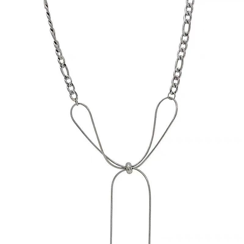 

Korean simple adjustable bow titanium steel necklace Spice girl niche does not fade fringed collarbone chain