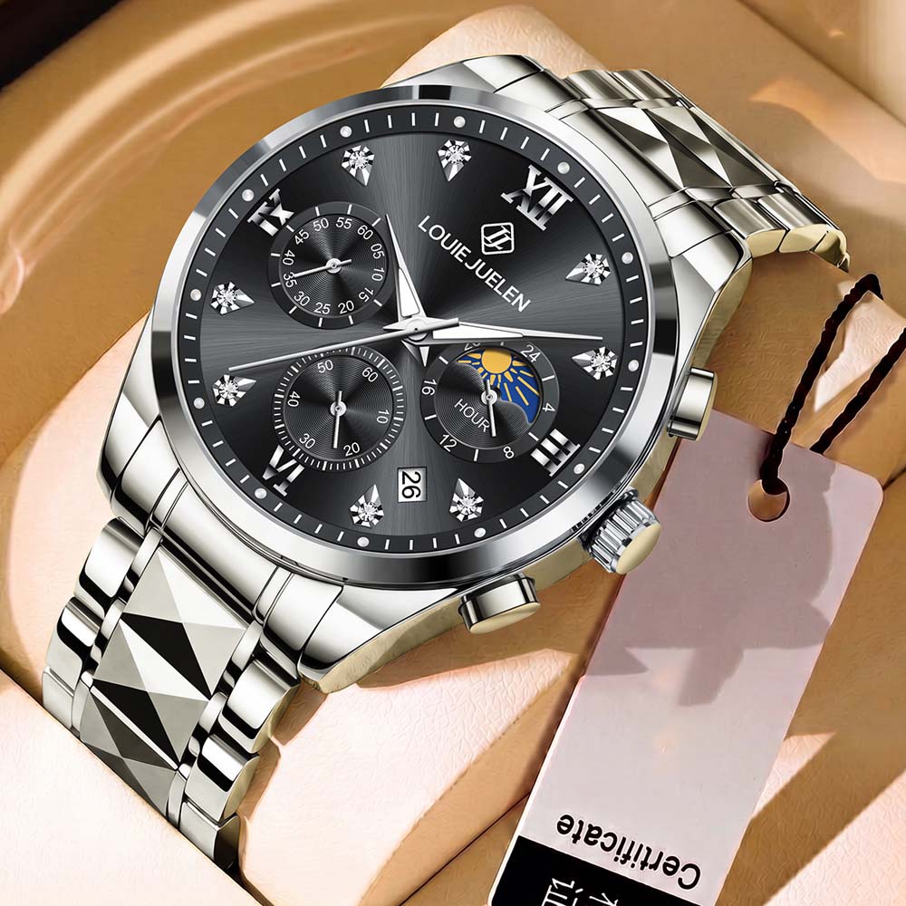LOUIE JUELEN Men's Quartz Watch Water Resistant Swiss Watch Men's Model Stainless Steel Large Dial Business Quartz Watch reloj