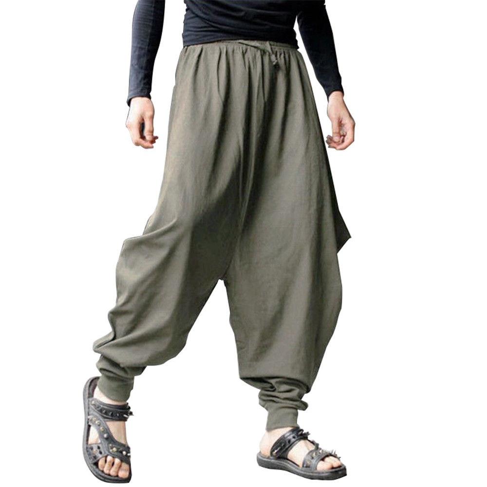 Men Retro Casual Cotton Harem Japanese Trousers With Comfortable Linen Fabric For Stylish Everyday Wear