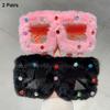 2 Pairs Square Furry Sunglasses with Rhinestones Women Fashion Oversized Winter Shades Trendy Chic Original Handmade Sun Glasses