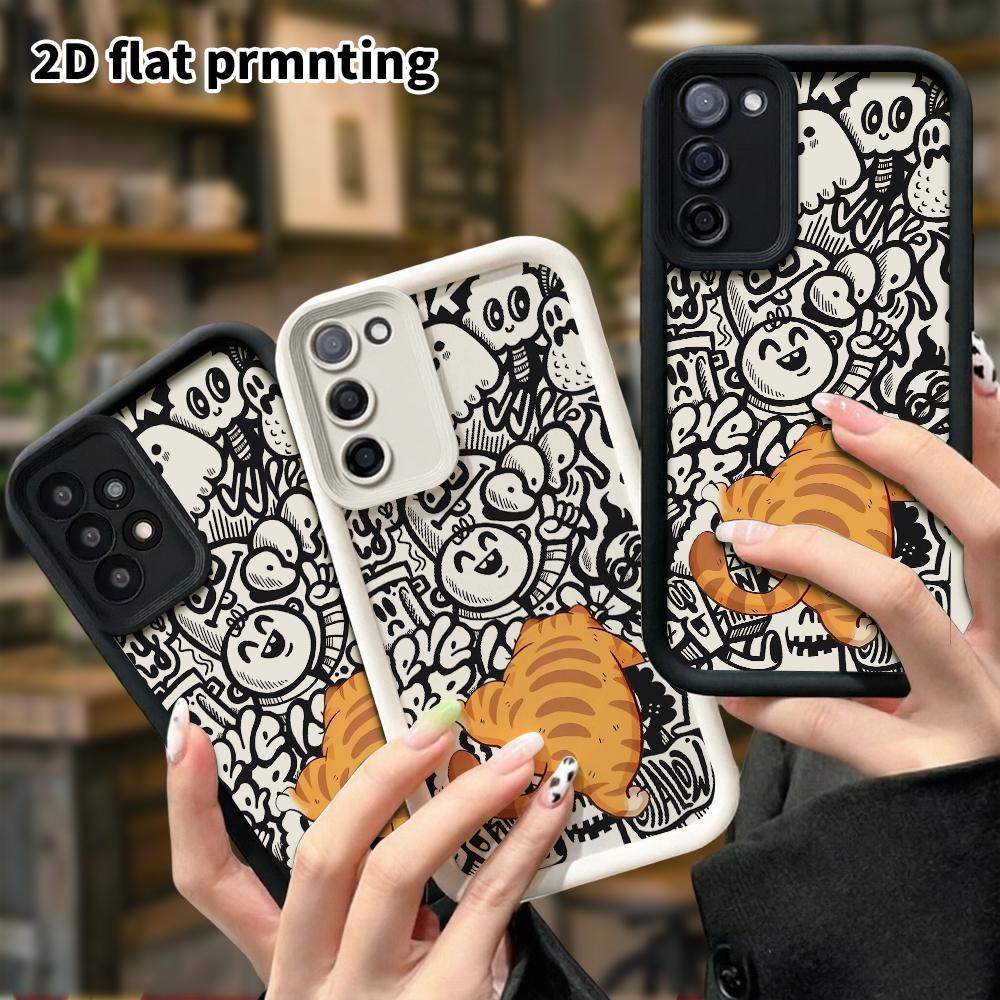 Phone Case: 2D Flat Samsung Galaxy A34 A35 M05 M06 S20 S22 S21 FE Plus 5G Protective Case, Orange Cat Back View, Christmas and Halloween Gift