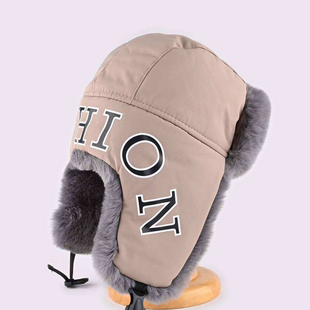 Korean version of alphabet plush cap for men and women, winter thickened plush ear protection hat, outdoor cycling windproof cap