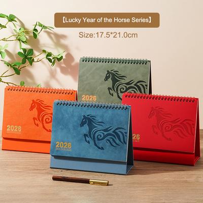 2026 Roter Hohlkalender Geprägtes Vintage-Design Jahr des Pferdes Tischkalender Chinesischer Stil Souvenir Großformatiger Kalender