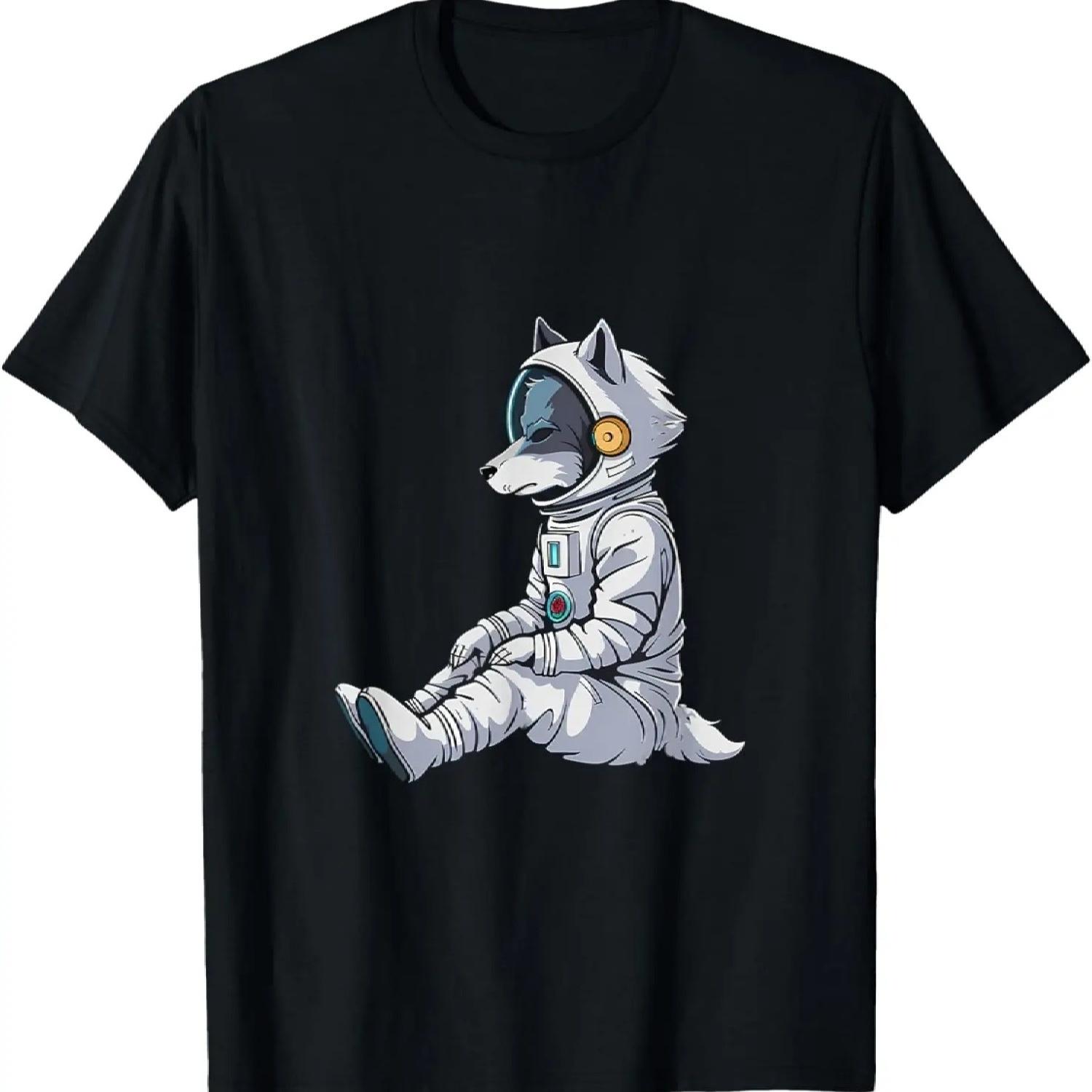 Animals In Space- Wolf Dog Astronaut- Dog in Space T-Shirt S чёрный