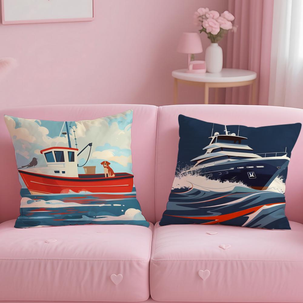 Ships Art Cushion Cover Soft Short Plush Double-Sided Printing Home Decor Machine Washable Pillow Case Gift