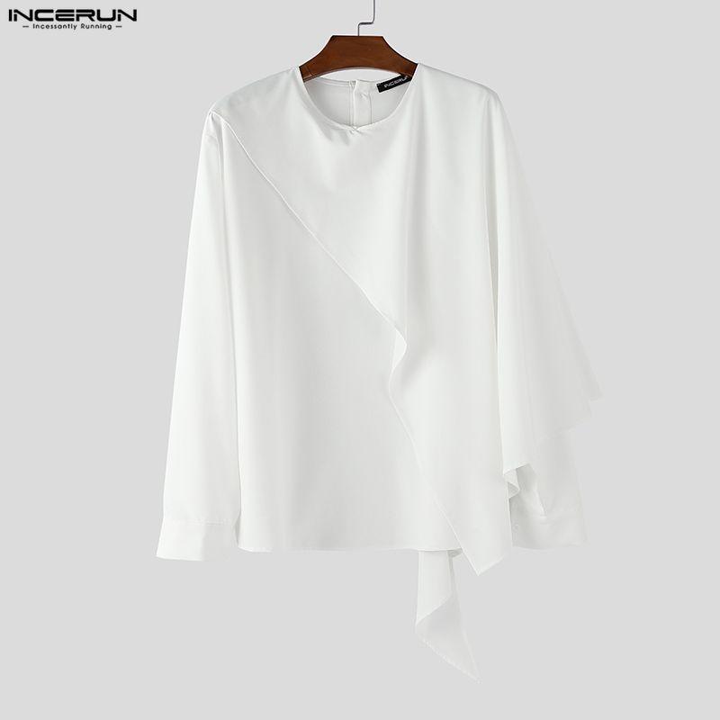 INCERUN S-5XL Men Round Neck Layers Long Sleeve Solid Casual Shirts Tops