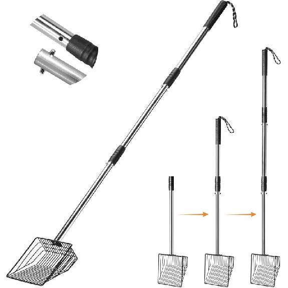 Cat Litter Scoop 43 inch Metal Litter Scooper with Stainless Steel Long Handle, Upgraded Large Kitty Box Scooper Heavy Duty Deep Shovel for Fast