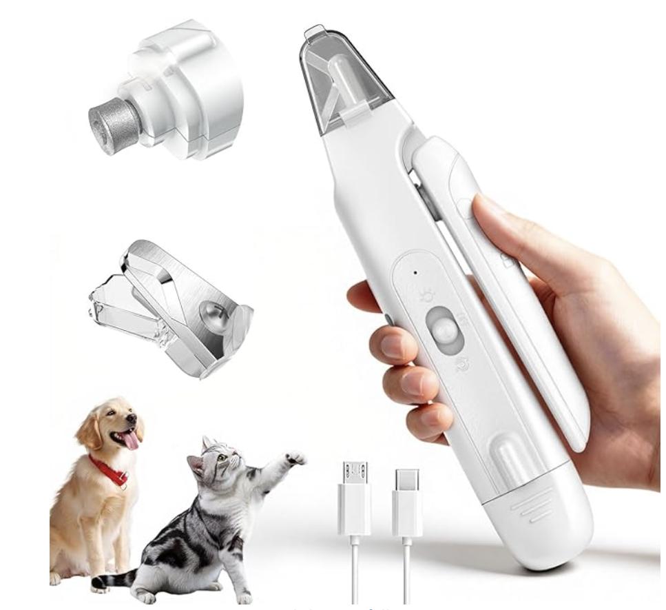 Safe Automatic 2-in-1 Pet Nail Clipper Grinder Foldable USB Rechargeable LED Light Low Noise Stainless Steel Pet Grooming