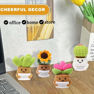 Haak Positieve Potplanten met Kaart Emotionele Steun Handgemaakt Breien Zonnebloem Succulent