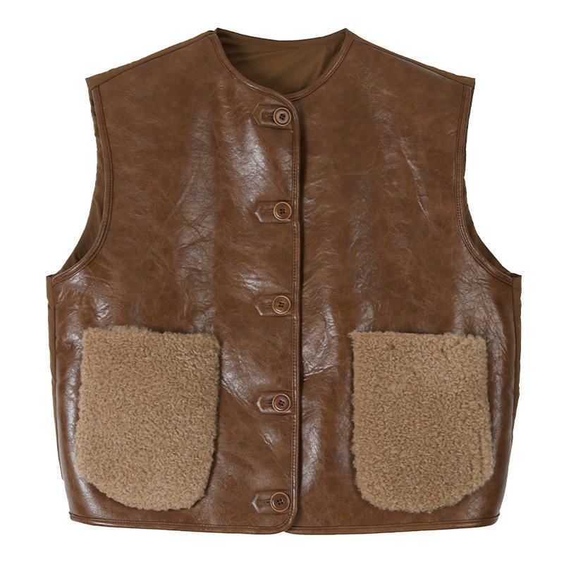 

Autumn and Winter Fashionable Warm Simple Comfortable Versatile Double-sided Two-wear Women s Vest L кавовий