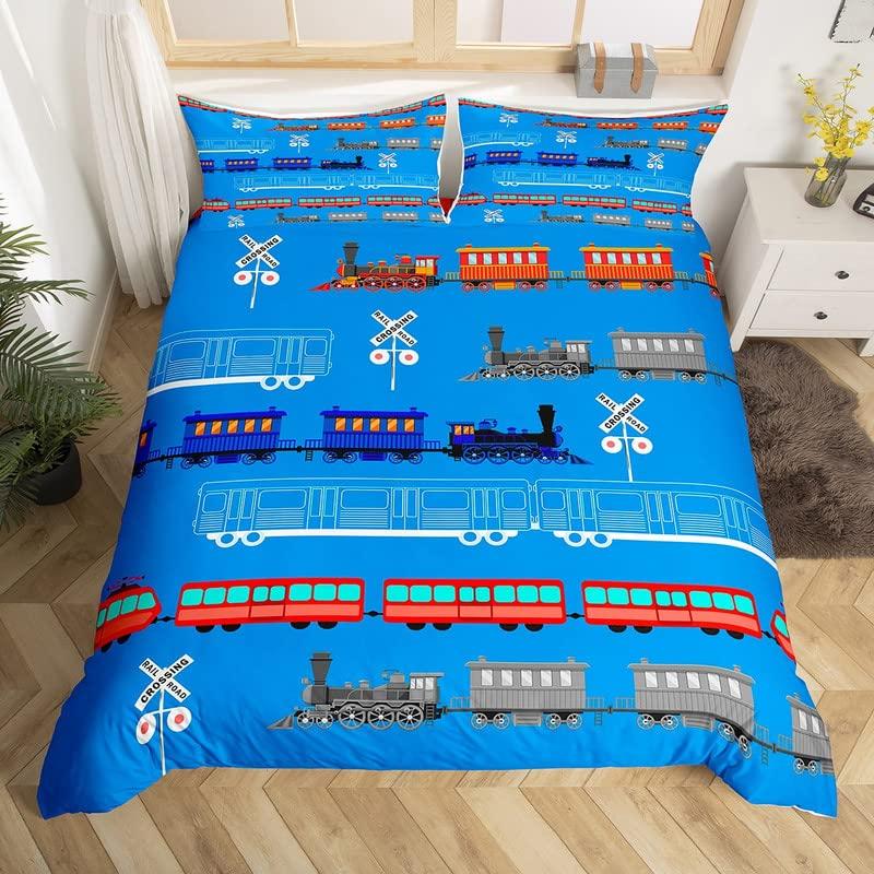 Cartoon Train Duvet Cover Set Black Trains Bedding Set Boys Teens Men Bedroom Single Double Comforter Cover Decor Quilt Covers