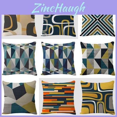 Geometric Linen Pillow Cover For Living Room Sofa Decor With Vintage Design
