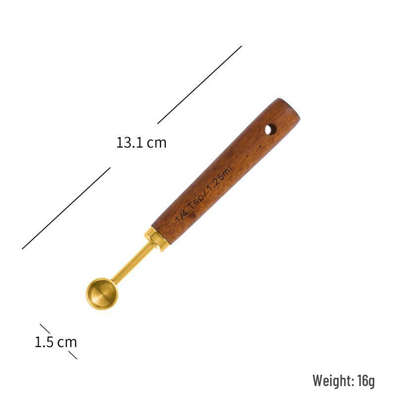 Gold-Plated Stainless Steel Measuring Cups & Spoons Set with Acacia Wood Handles, 8-Piece Kitchen Baking Tools.