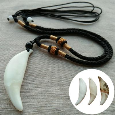 Vintage Brave Men Artificial Wolf Tooth Pendant Amulet Necklace Jewelry Gift