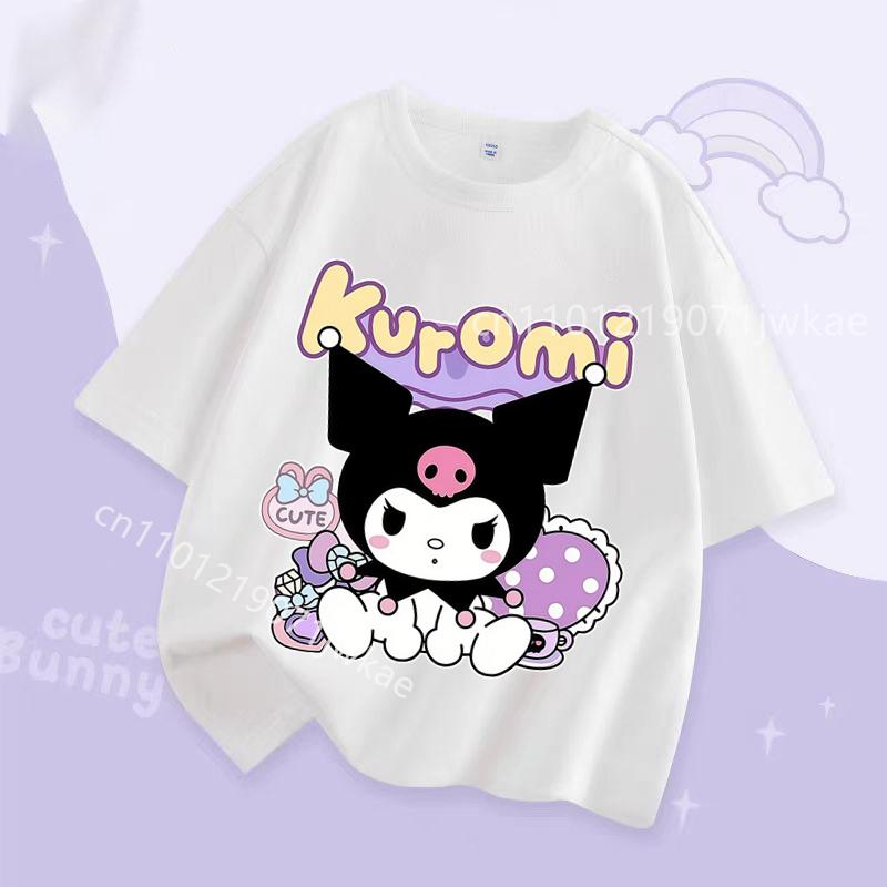 Kuromi Girl T Shirt Purple Cartoon Print Kids Tops Short Sleeve Tees Summer Breathable Cute Baby Casual Clothes Birthday Gifts