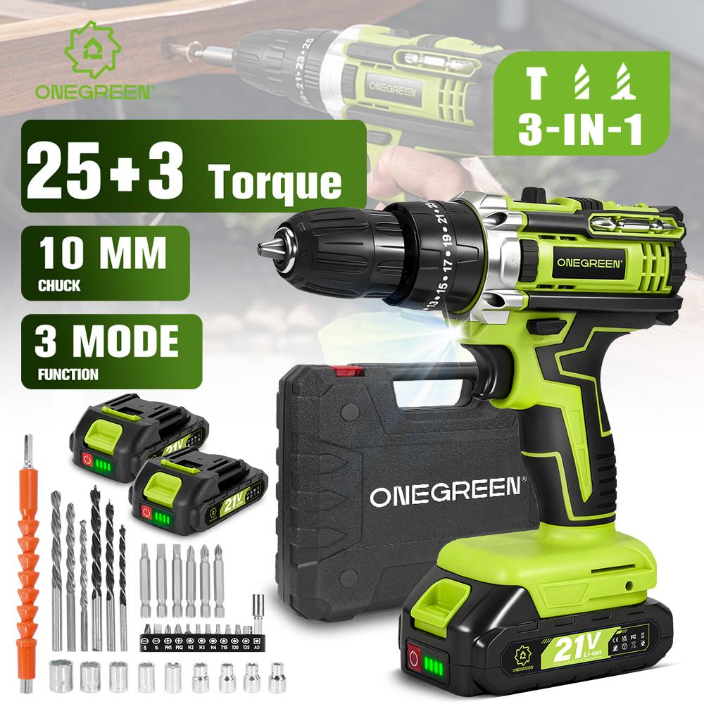 ONEGREEN Trapano Avvitatore a Percussione Elettrico 25+3 Coppia 2 Velocità Regolabile Avvitatore Elettrico Senza Fili Utensile Elettrico Per Batteria Makita 21V Pin