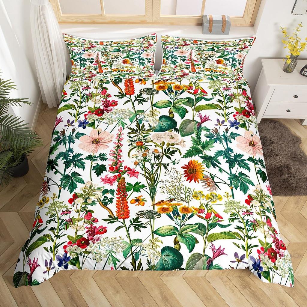Comforter Peony Groovy Flower Floral Vintage Victorian Botanical Bedding Set Garden Petals Pastoral Plant Bed Set