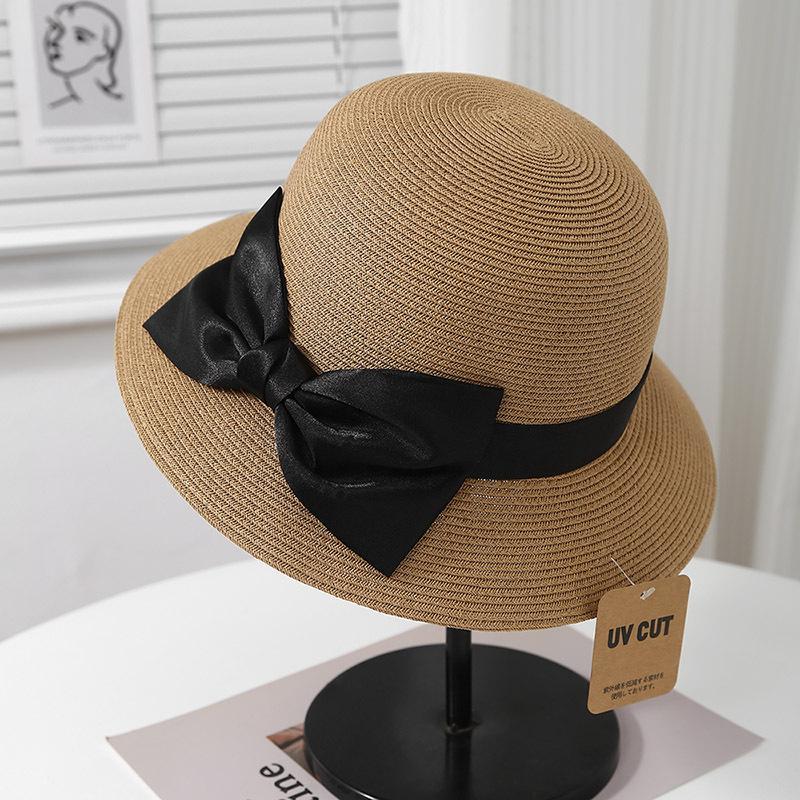 Bow dome straw hat women's summer seaside vacation beach sun hat foldable sun hat