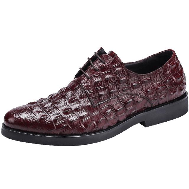 Brand Full Grain Leather Business Men Dress Shoes Retro Crocodile Designer Nature Leather Oxford Shoes For Men Size EU 38-46
