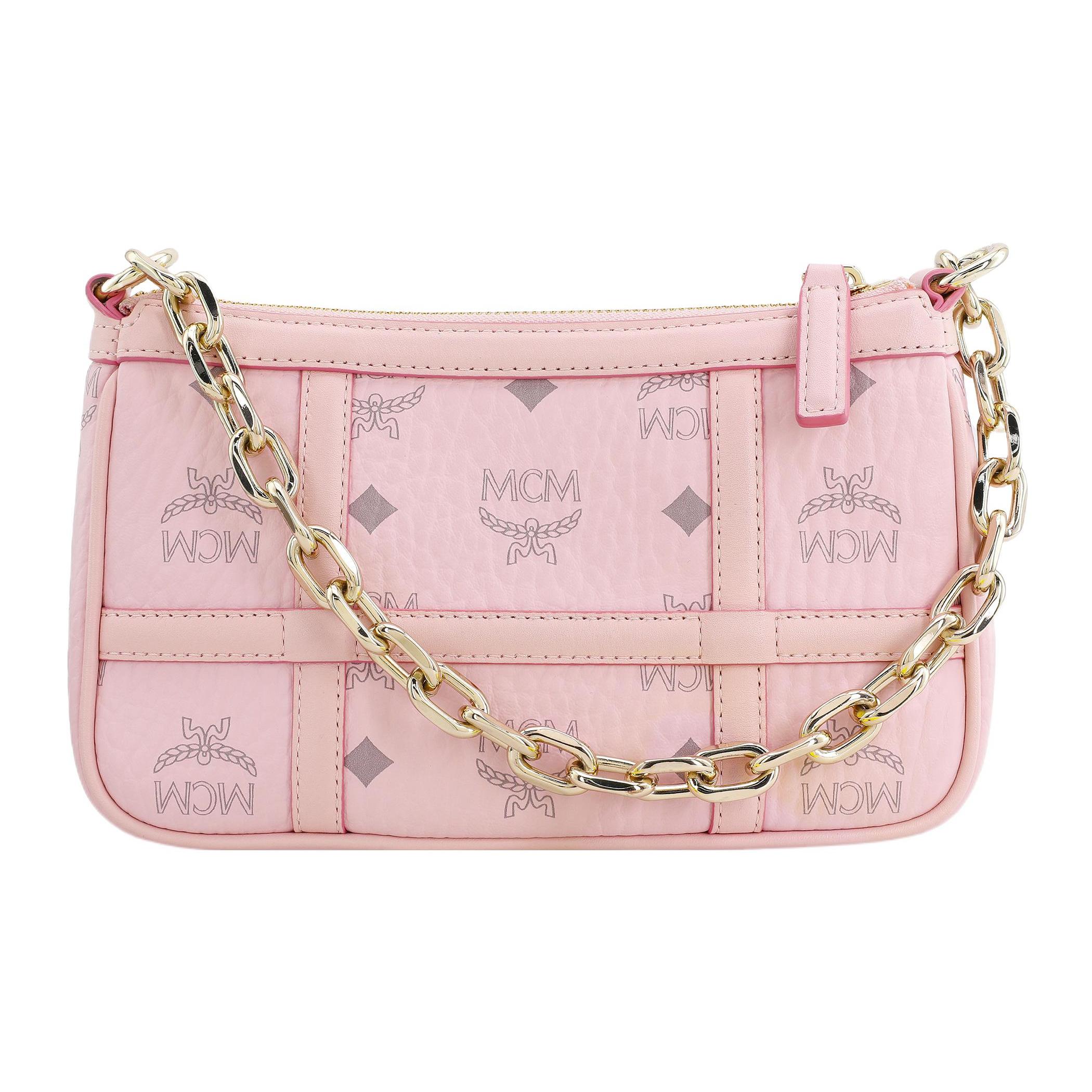

New MCM Delmy Visetos Leather Shoulder Bag Pochette Portable Crossbody Bag, Shoulder Bag Mini Women s Pink MWSBAER01QH001 21.1*5.1*12.4CM