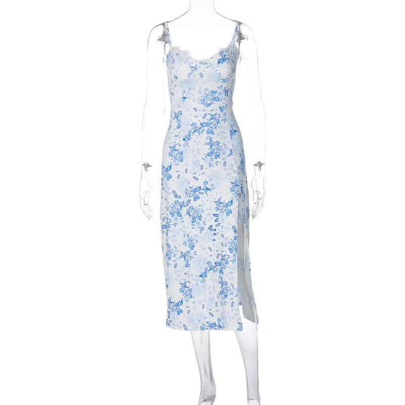 Summer Small Floral Split Halter Dresses for Women