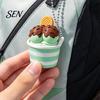 Portable Key Ring Charm 3D Printed Ice Cream Cup Fidget Clicker Keychain, Cute Dessert Stress Toy for Relief Click Toy, Mini Desk Decor Gift