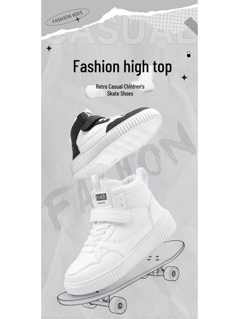 Rutschfeste High-Top Canvas-Sneaker für Kinder - Weiße Lederoberfläche für Herbst/Winter, Lässige und Sport-Laufschuhe.