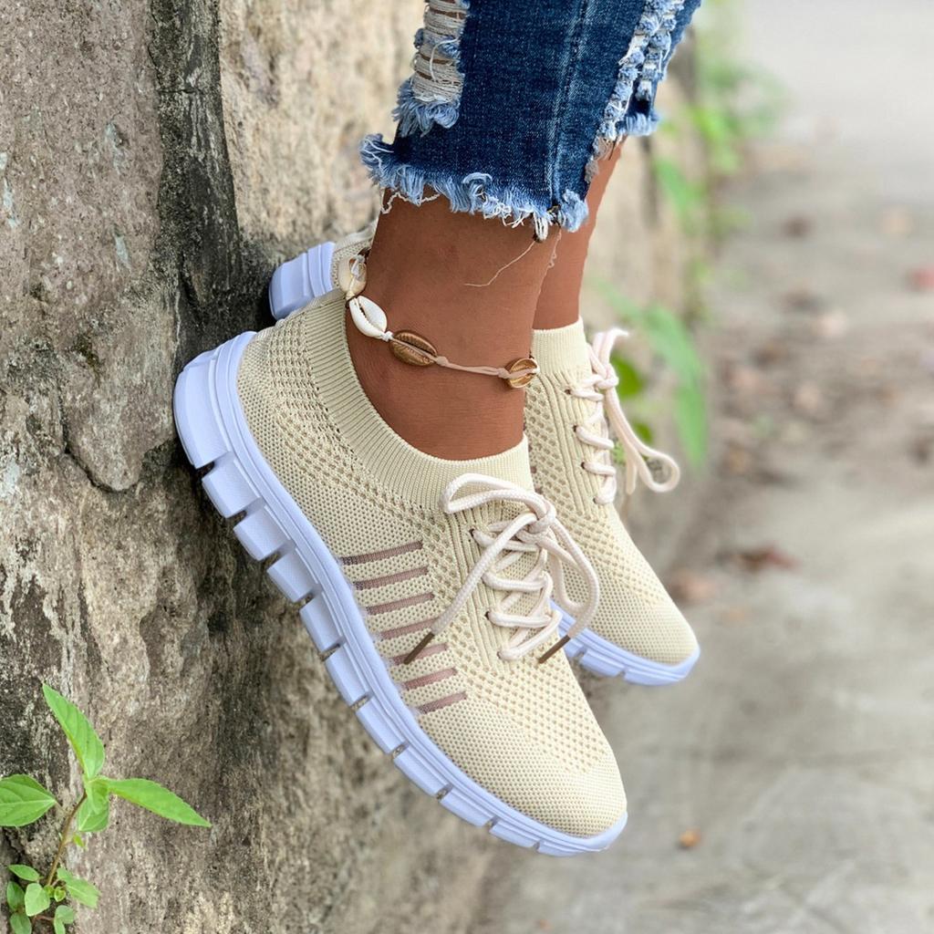 Women's Knit Lightweight Mesh Sneakers, Breathable Mesh Lace-Up Running Shoes, Women's Footwear