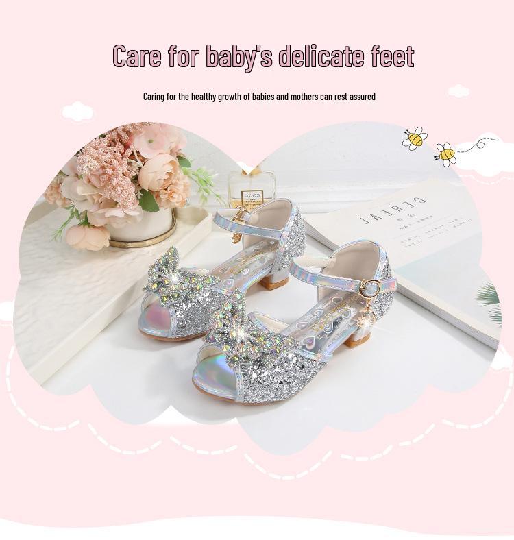 2025 New Summer Girls' Princess Sandals - Soft Sole Butterfly Crystal High Heels for Kids