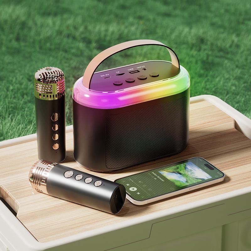 Q7 Ασύρματο Bluetooth Ηχείο & Μικρόφωνο με Φώτα - Φορητό Υπαίθριο Ηχείο Καραόκε