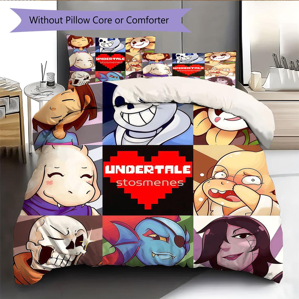 Deltarune Strange Journey Bedding Quilt Set Quilt Cover Pillowcase Home Decoration Birthday Gift (1 * Duvet Cover + 2 * Pillowcase, Without Core)