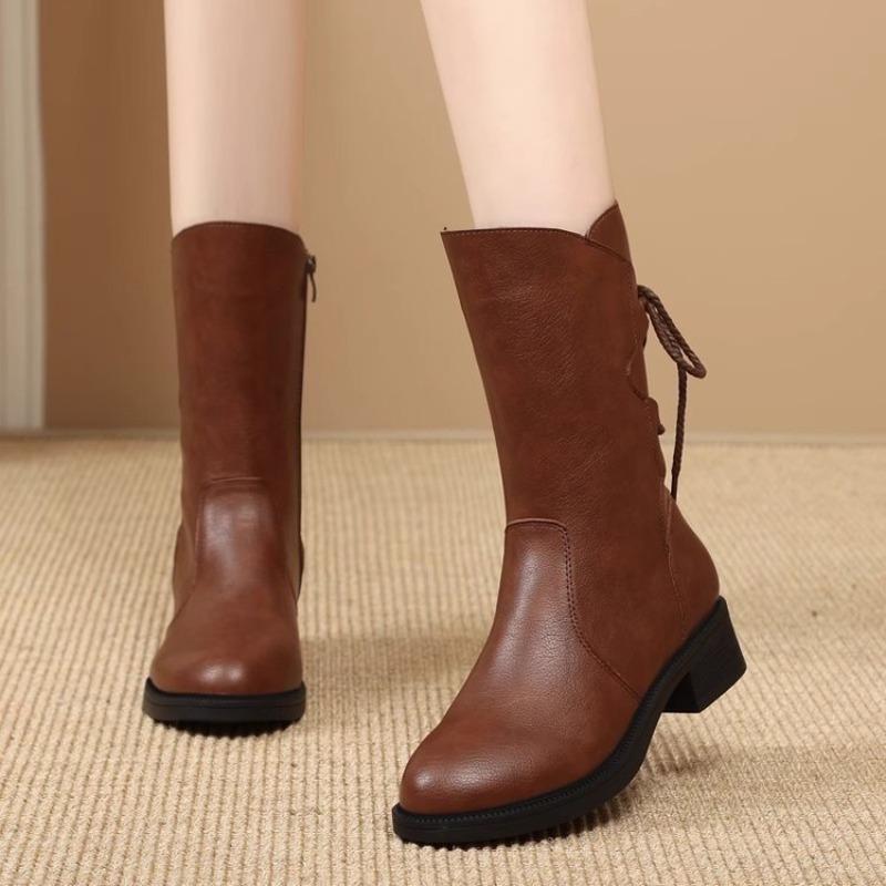 Martin boots women's new winter muffin thick-soled small man velvet versatile lace-up medium tube spring and autumn single cotton boots