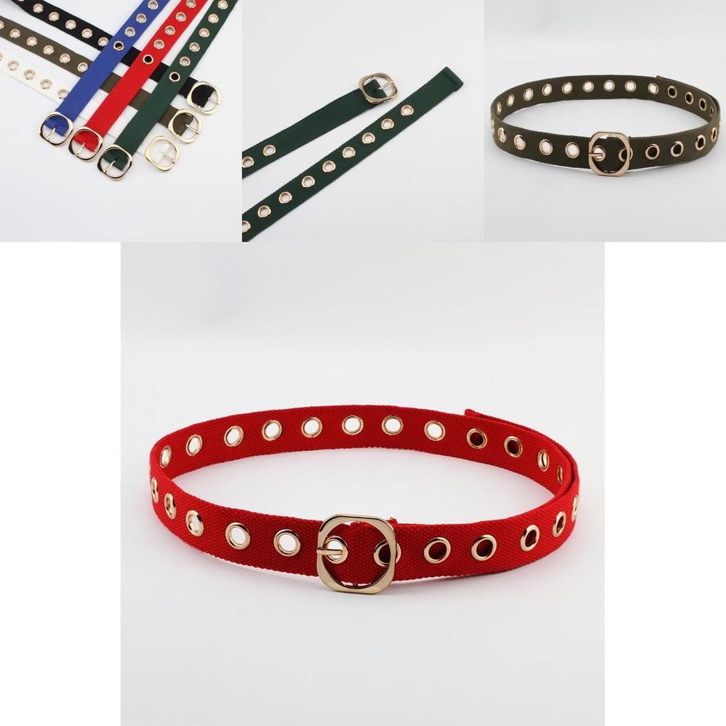 Simple Solid Color Porous Design Women Casual Canvas Belt With Square Buckle For Daily Wear