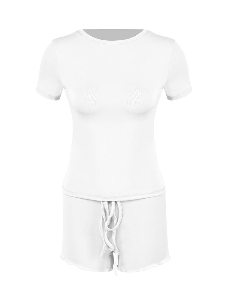 New European & American Women's Slim Fit Round Neck Short-Sleeve T-shirt Set