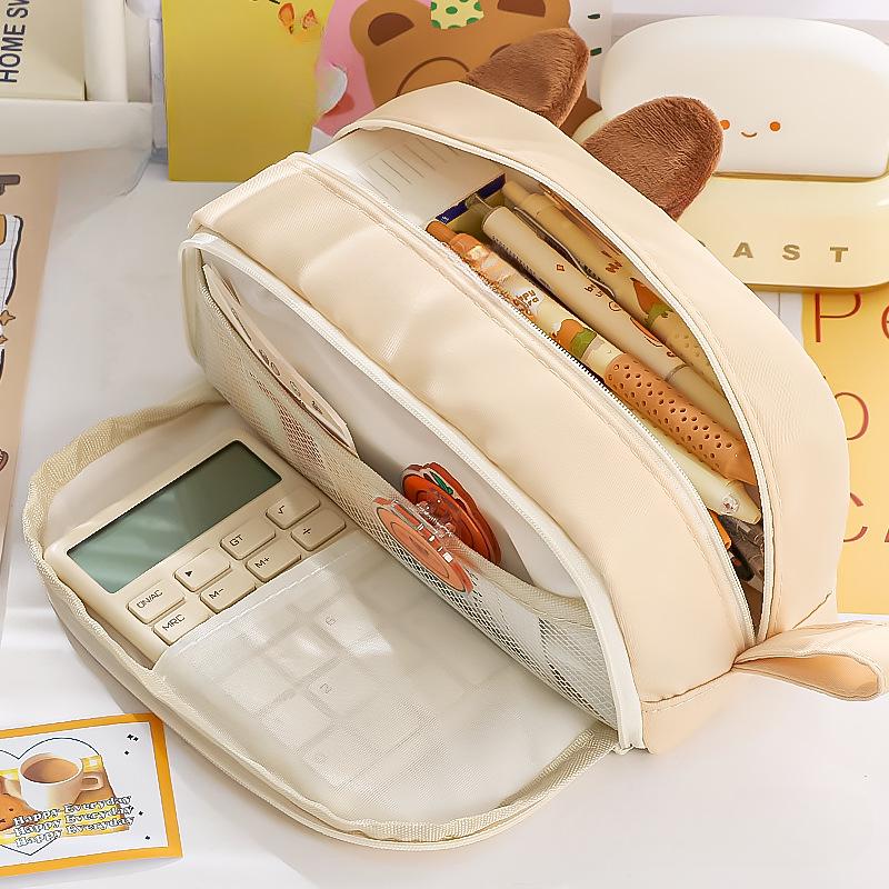 Siamese Cat Black Cat Plush Ears Cat Stationery Bag, Large Capacity High Beauty Design Cute Cartoon Pen Bag,simple Storage Bag