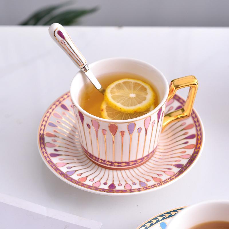 European Style Gilded Ceramic Coffee Cup with Dish Office Light Luxury Ceramic Mug Afternoon Tea Cups Household Drinkware