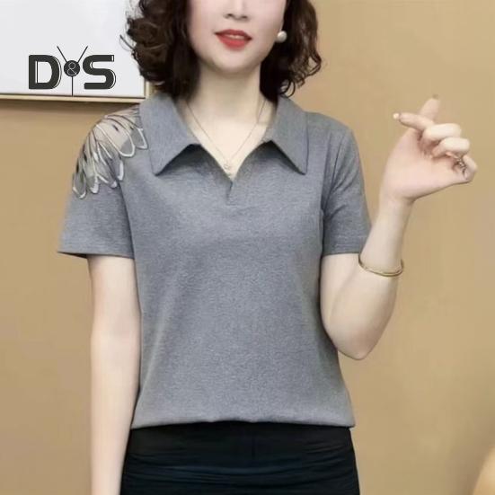 Femei topuri rever mânecă scurtă culoare solidă lejeră tricou dantela gol cu ​​mânecă scurtă pulover de vară topuri purtare zilnică