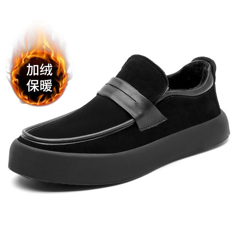 Winter nieuwe leren herenschoenen dikke zool fluweel warme katoenen schoenen één pedaal casual board schoenen dikke zool verhoging