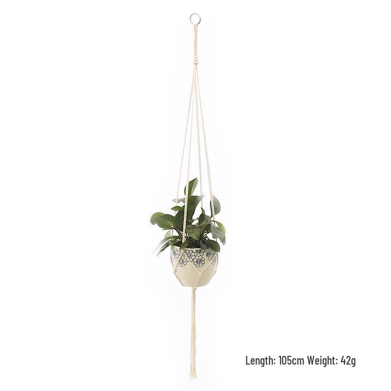 Hand-Knitted Cotton Macrame Plant Hanger with Wooden Beads (2-Pack)