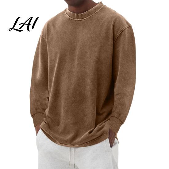 Vintage Washed Crewneck Tops Pullover Tops Relaxed Fit Distressed Raglan Sweatshirt Crew Soft Brushed Fabric Apparel Neck Long Sleeve Shirt