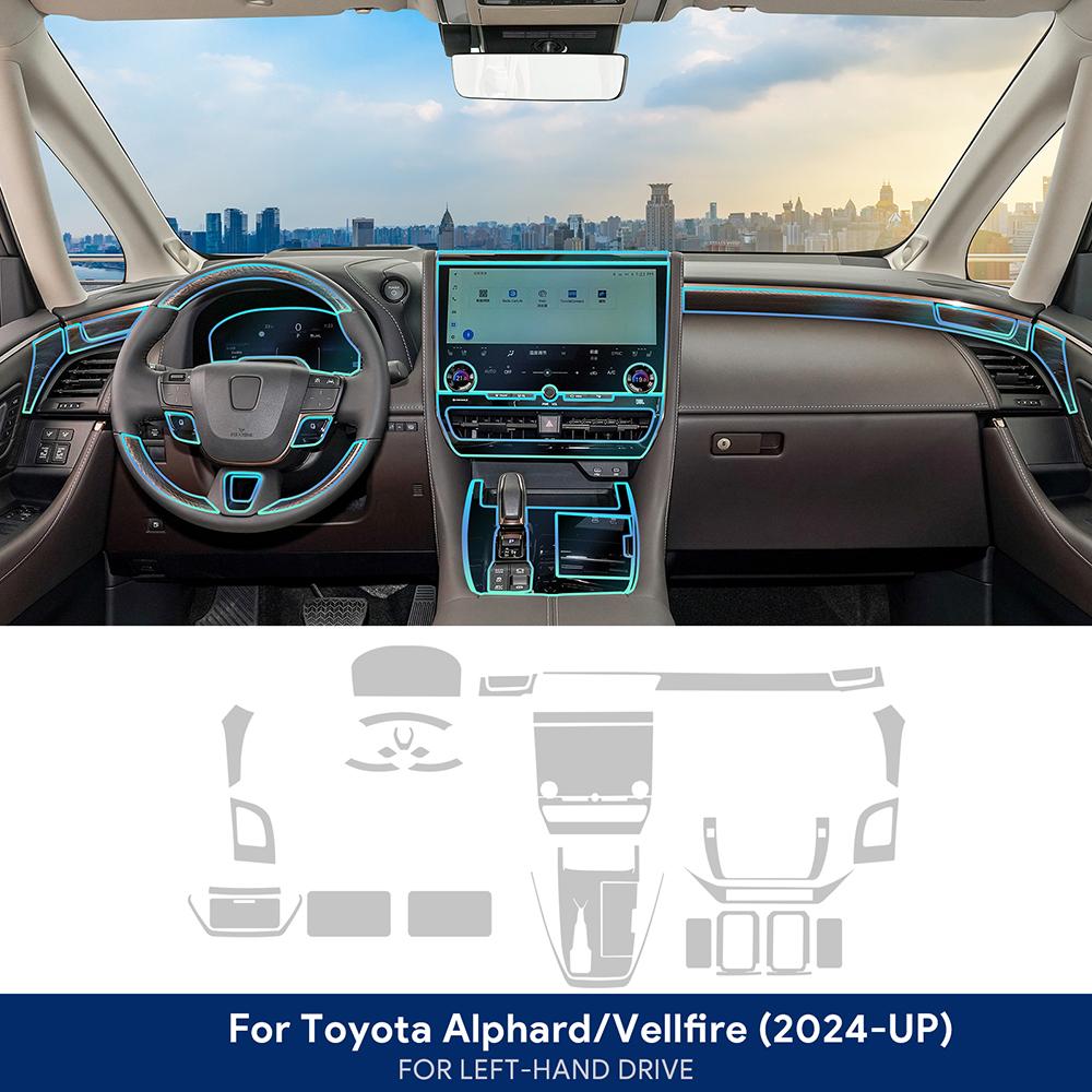 Tpu Interior Film for Toyota Alphard Vellfire 2024 Car Stickers Center Console Screen Dashboard Gear Door Windows Panel Decal