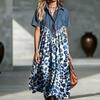 Damen Denim Patchwork Bedrucktes Lässiges Lockeres Maxikleid